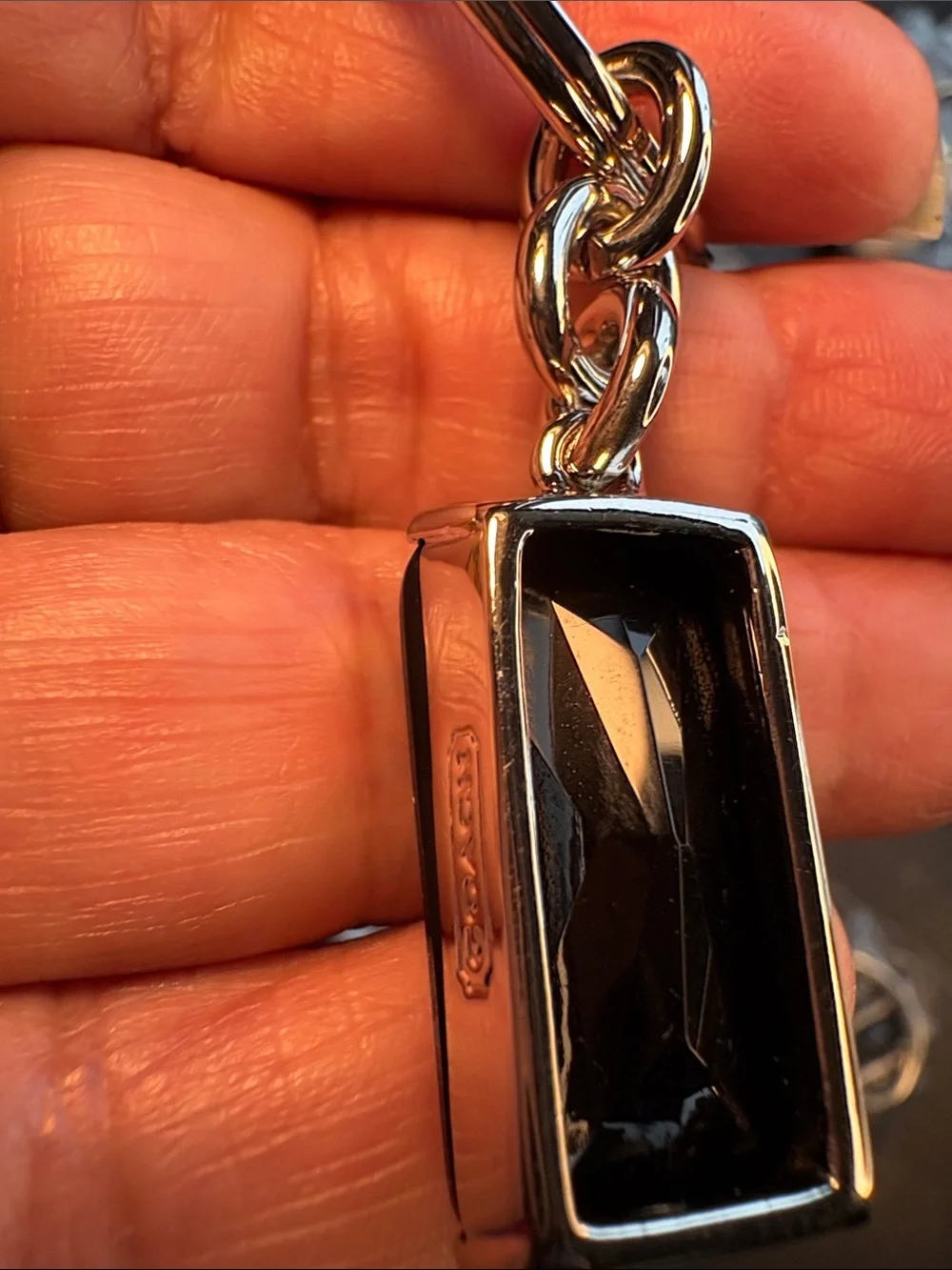 Coach Polished Black Crystal Keychain